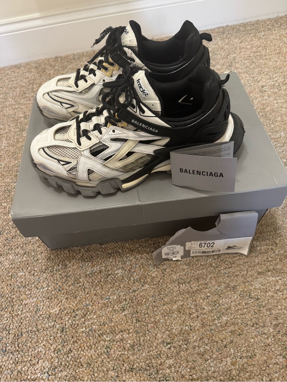 Balenciaga Track 2 Sneakers in White, Black & Beige